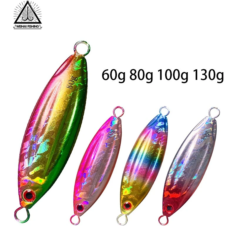 

WH Slow Sinking Hard Bait 60g 80g 100g 130g Saltwater Pitch Jigging Lure Laser Metal Jigs Deepsea Fishing Lure Tackle