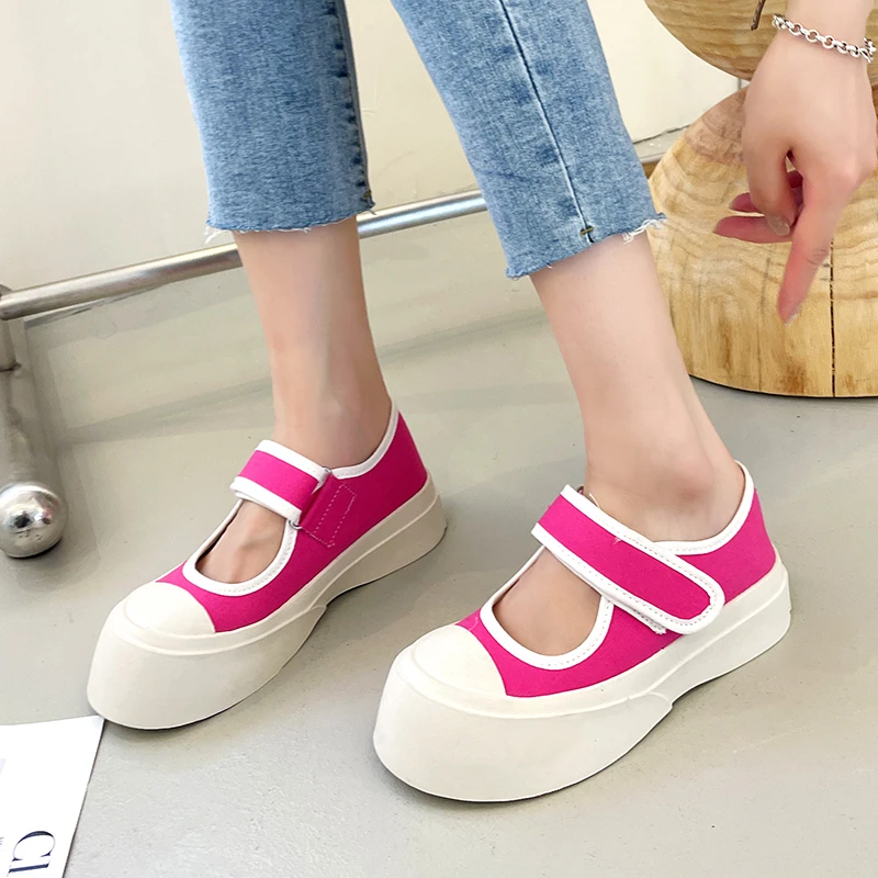 

New Fashion Loafers Shoes Platform Sneakers Height Increasing Flat Platform Casual Canvas Shoes Platform Velcro Mary Jane Shoes