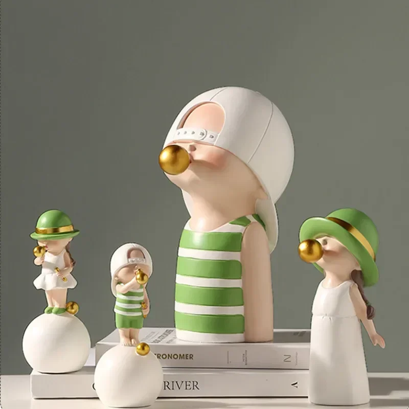 

Nordic Bubble Blowing Gum Statue for Kids Cartoon Character Figurines Office Desk Home Decoration Arts and Crafts Gifts