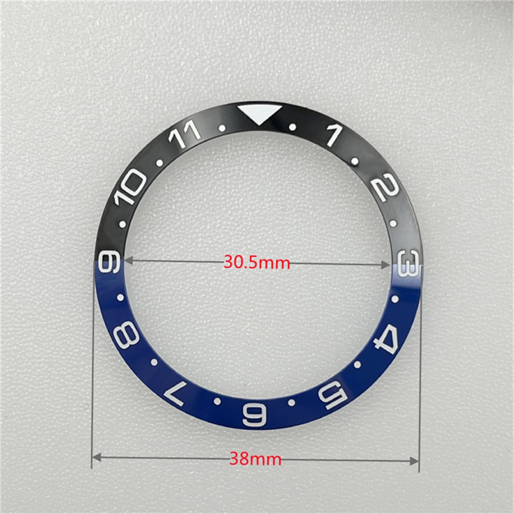 38MM GMT Ceramic Bezel Mechanical Diving Watch Chronograph Ring Mouth No Luminous Black Blue Watch Bezel Replacement Parts