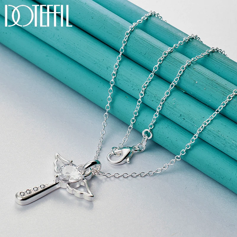 DOTEFFIL стерлингового серебра 925 пробы крест сердце белый AAA циркон ожерелье 18-30