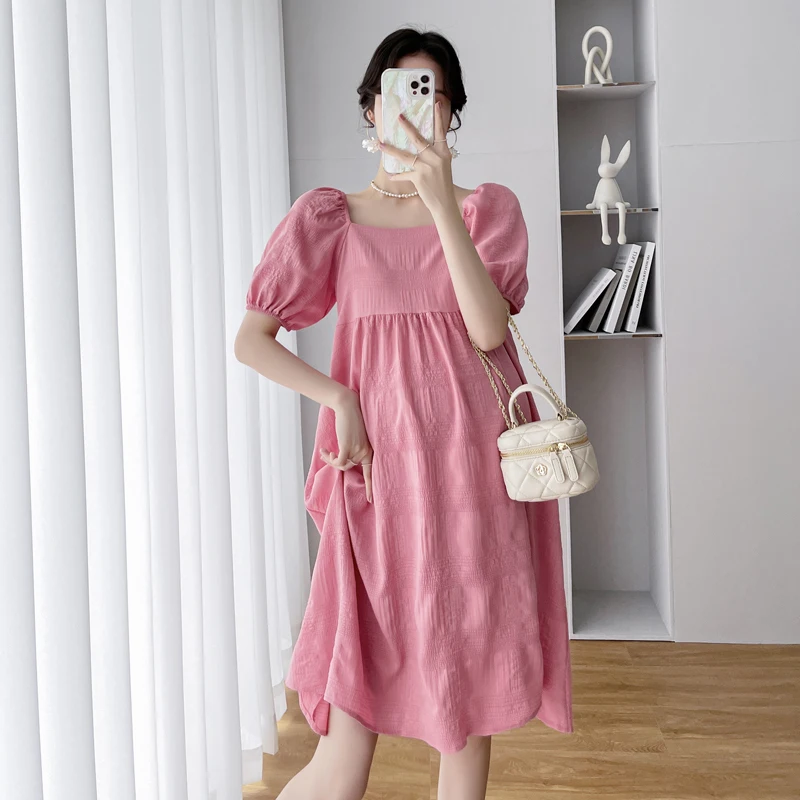 

199# Summer Korean Fashion Maternity Dress Elegant Sweet Lovely A Line Clothes for Pregnant Women Ins Formal Pregnancy Clothing
