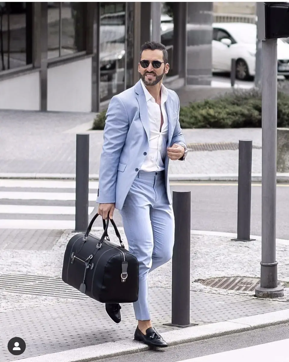 New Costume Homme Mariage Light Blue Casual Men Suits Wedding Groom Fashion Terno Masculino Slim Fit Blazer 2 Pieces Jacket+Pant