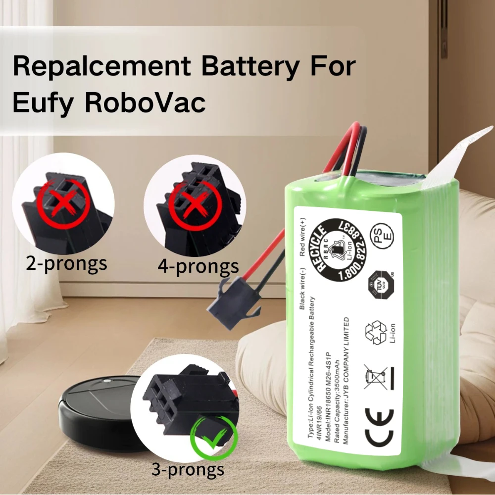 Фото Аккумуляторная батарея Li-ion 14.4V 3500mAh для Conga Excellence 950 990 1090 1092 1190 1790 1990, Robovac 11S 15C 30C Max, NETBOT S14 S15. №2