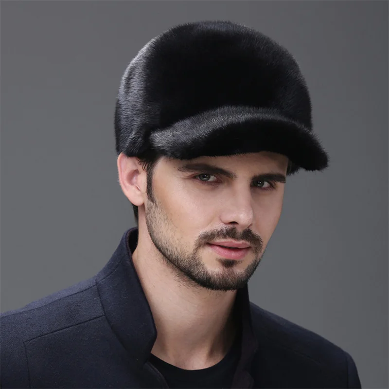 2022 Winter Man Top Real Mink Fur Bomber Hat Male Genuine Marten Head Warm Black/Brown Caps Best Gift For Dad Gorras