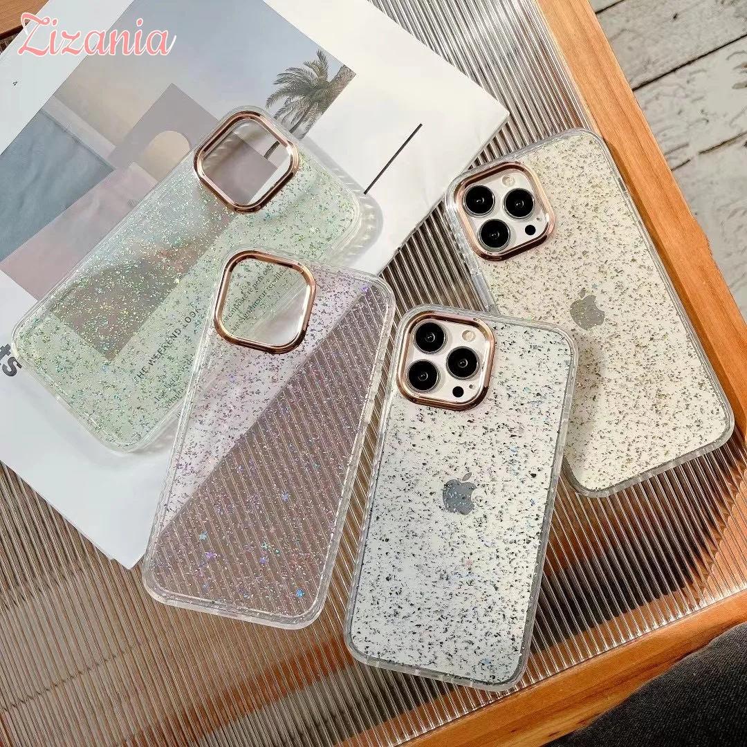 

Fashion Simplicity Flash Powder Transparent Phone Case For iPhone 13 12 11 Pro Max XS Max X XR personality Shockproof Cover Girl