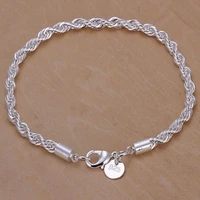 men women jewelry hot sale irregular 4mm twisted rope 925 silver bangle bracelet hand chain