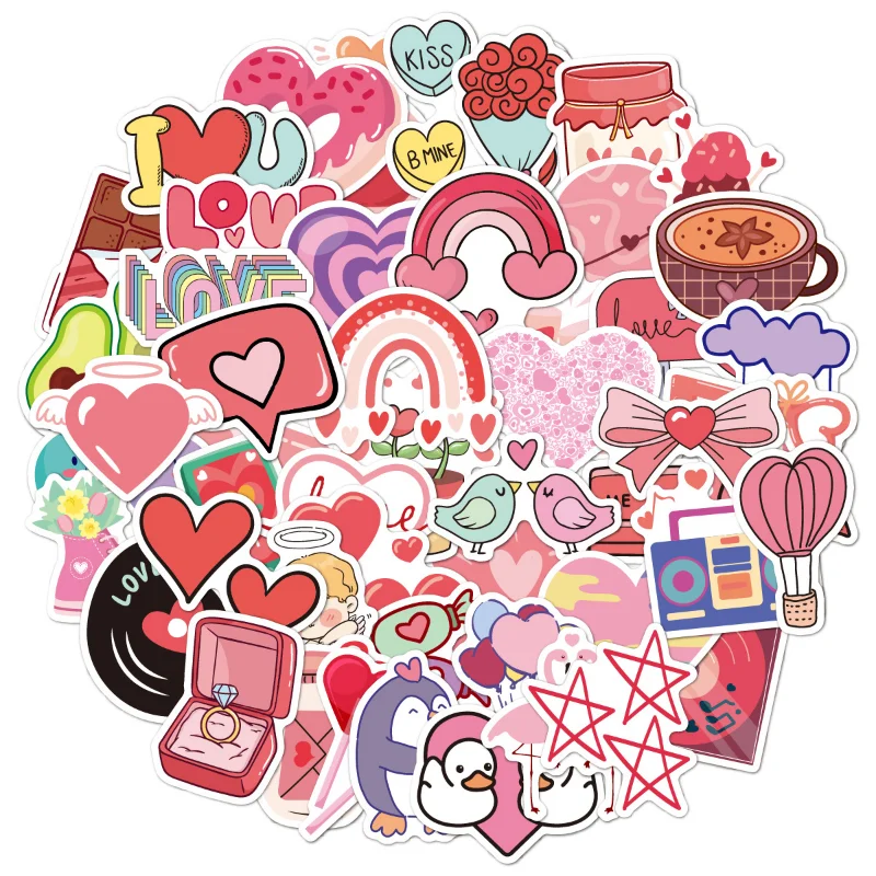 

Valentine's Day Stickers 50 Cartoon Cute Stickers Stationery Notebook Packaging Stickers Motorcycle Bike Holiday Decorations
