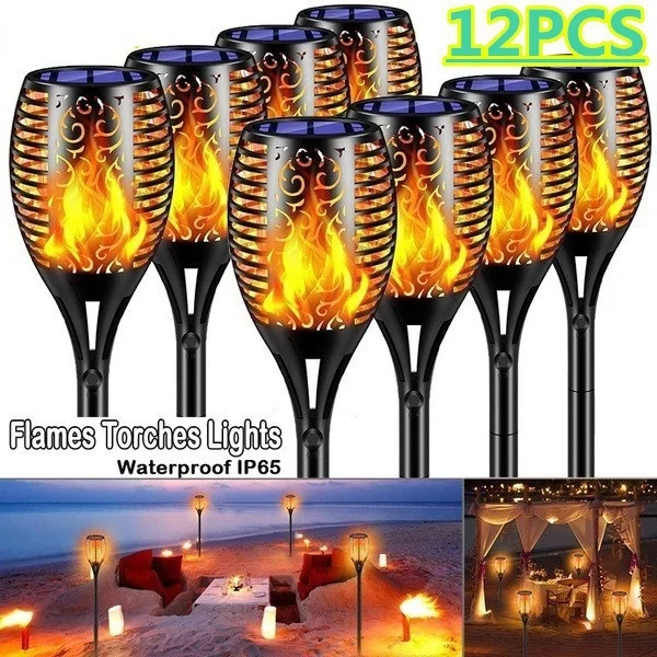 Solar Torch Lights with Flickering Flames Outdoor Landscape Lighting Solar Powered Waterproof for Pathway Yard Patio Lawn