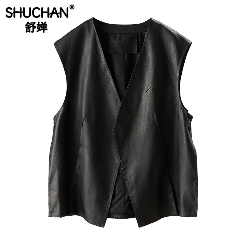 

2023 Autumn Winter Genuine Leather Jacket Women High Street Sheepskin Abrigos Mujer Invierno Tank Top Leather Jacket