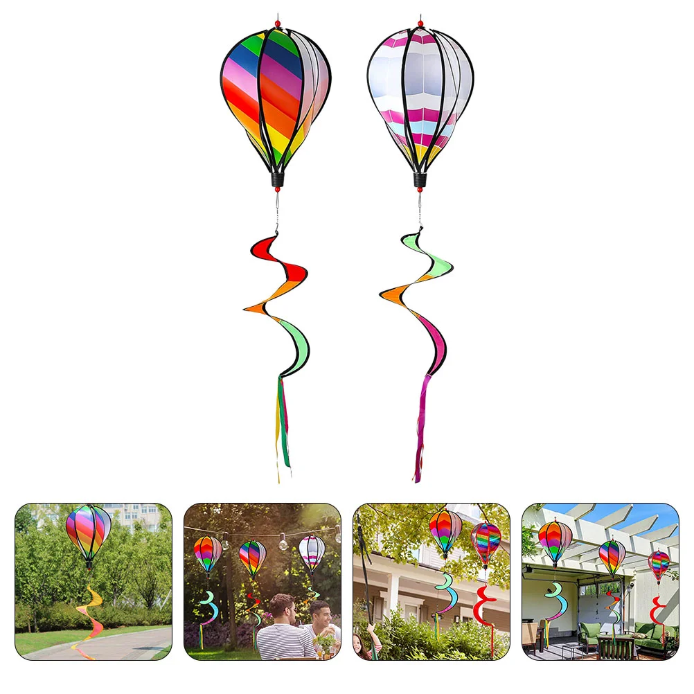 

2 Pcs Wind Spinners Sequin Trim Pinwheels Cloth Yard Garden Wedding Decoration Hanging Rainbow Hot Air Balloon