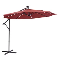10 ft Solar LED Patio Outdoor Umbrella Hanging Cantilever Umbrella Offset Umbrella Easy Open Adustment with 32 LED Lights