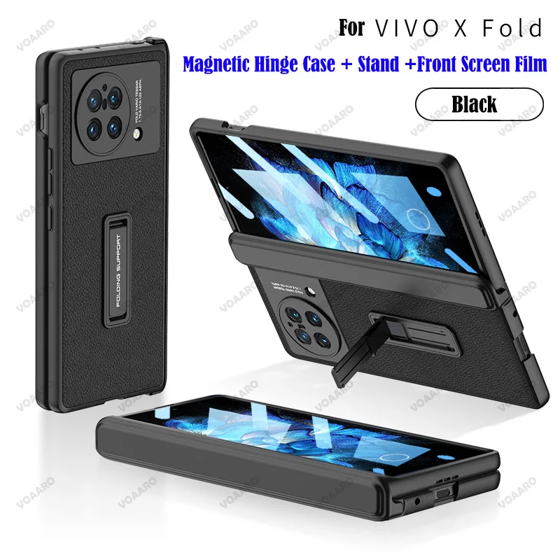 

Magnetic Hinge Capa for VIVO X Fold Case Leather Cover with Bracket Front Glass Film Protector for VIVO X Fold Kickstand Case