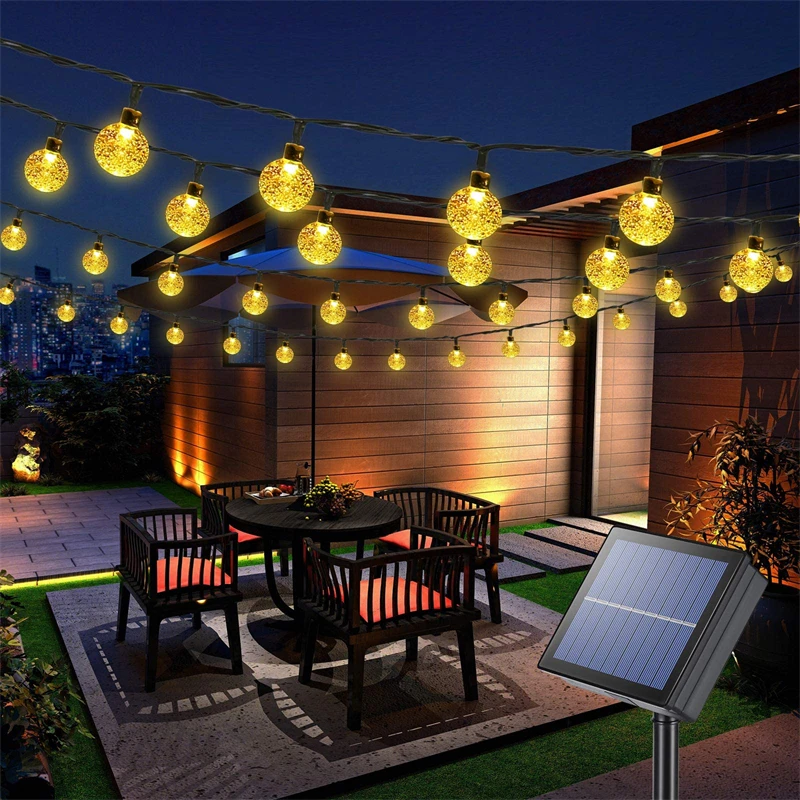 

Outdoor Solar String Light 60 LED 8 Modes Crystal Ball/Star Lights Waterproof Solar Powered Twinkle Decor Lamp for Party Patio