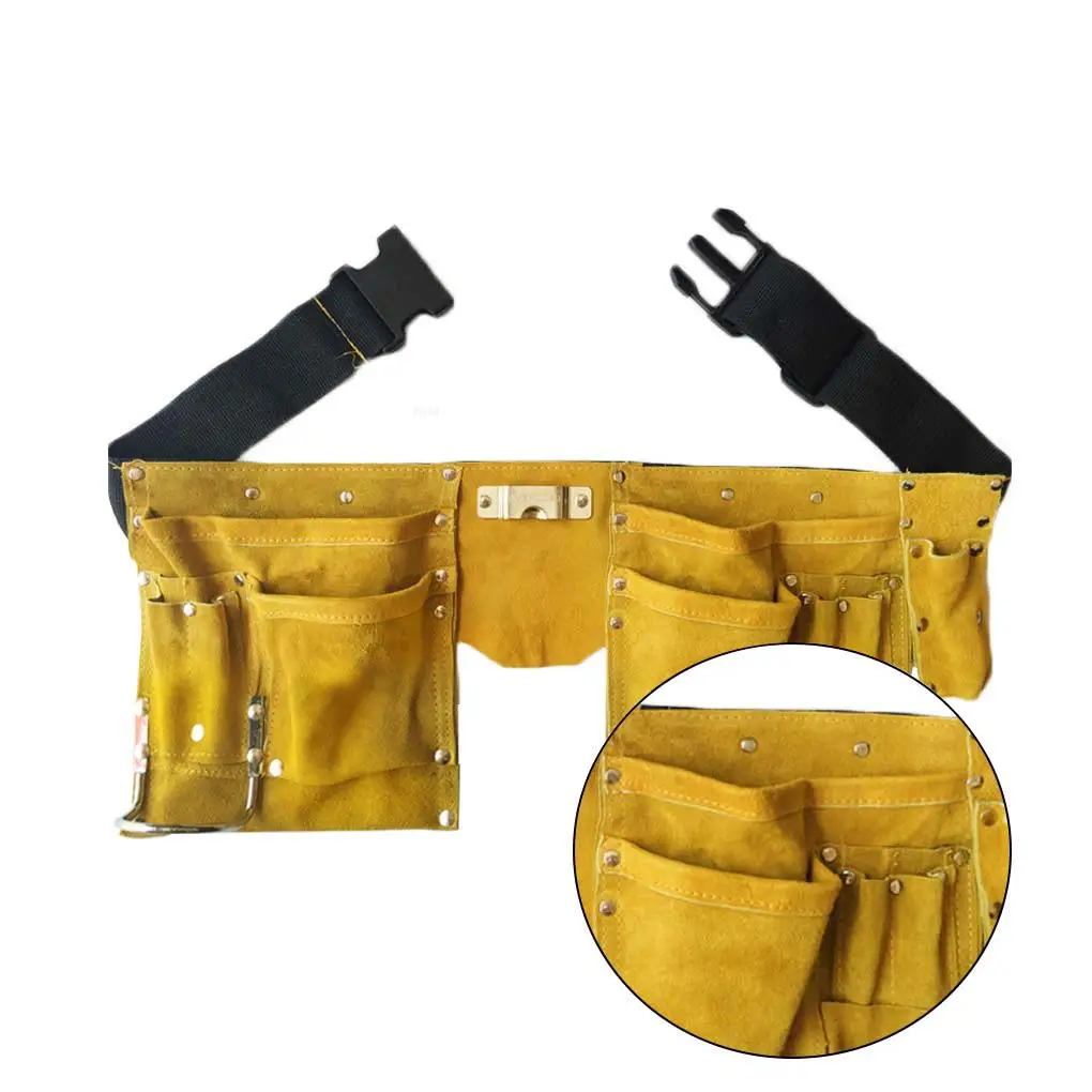 

Cowhide Waist Pack Electric Drill Bag Screws Nails Drill Bit Metal Parts Fishing Travel Tool Wearable Storage Bags with Belt