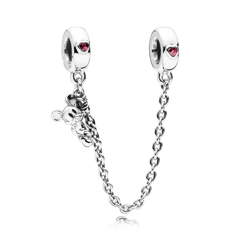 

Fit Pandora Disney Climbing Mickey Safety Chain Charms for Bracelet Women Jewelry Accessories Red CZ Mickey Mouse Pendant Bijoux