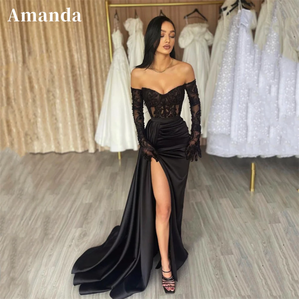 

Amanda Mermaid Strapless Prom Dress Sexy Side High Split مجموعات المجوهرات Lace With gloves aneis combinando
