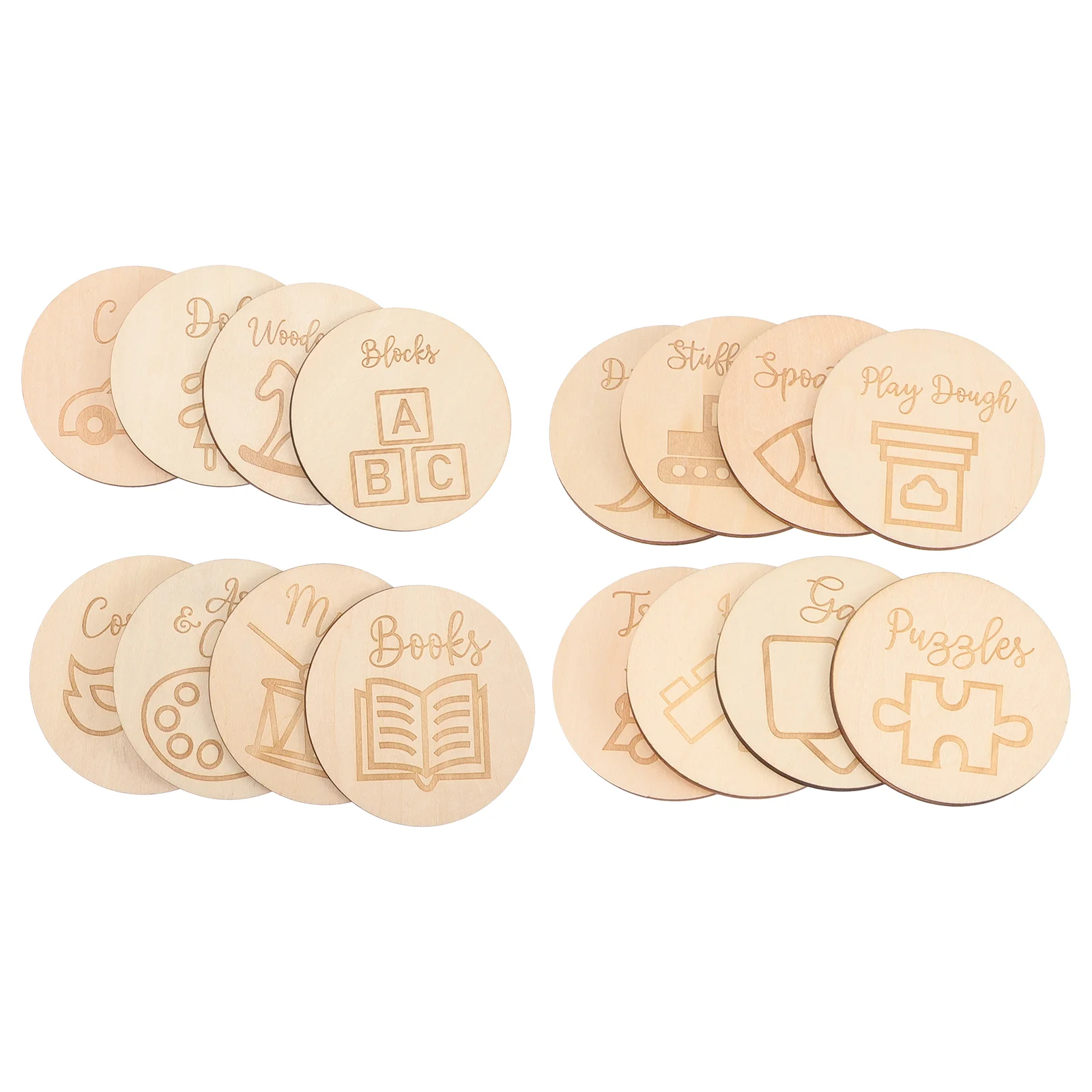 

16pcs Wooden Tags Wooden Circle Ornament Round Wood Tags for Toy Organizer