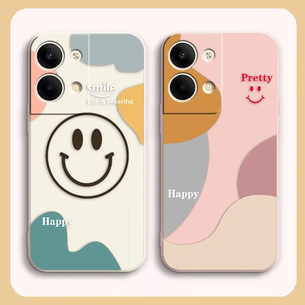 

Case For OPPO RENO 8 7 9 6 7SE 5 4 4SE 4 3 4G 5G PRO PLUS Colour Simple Liquid Silicone Case Happy Pretty Smiling Face