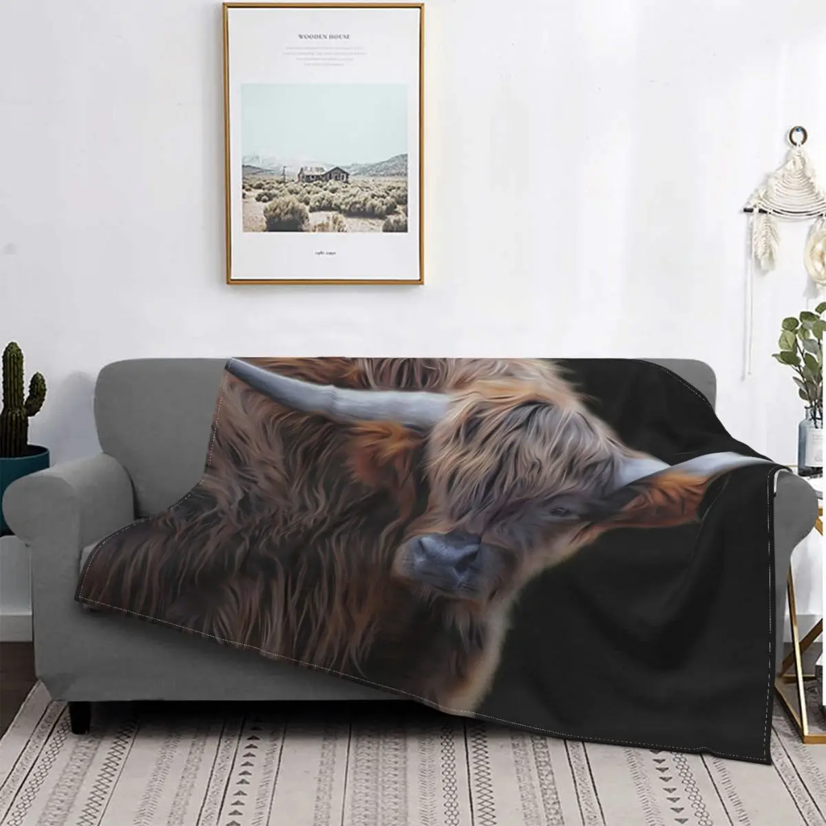 Scottish Highland Cow Blankets Natural Western Wildlife Animal Cattle Fuzzy Novelty Warm Throw Blankets for Bed Sofa Summer