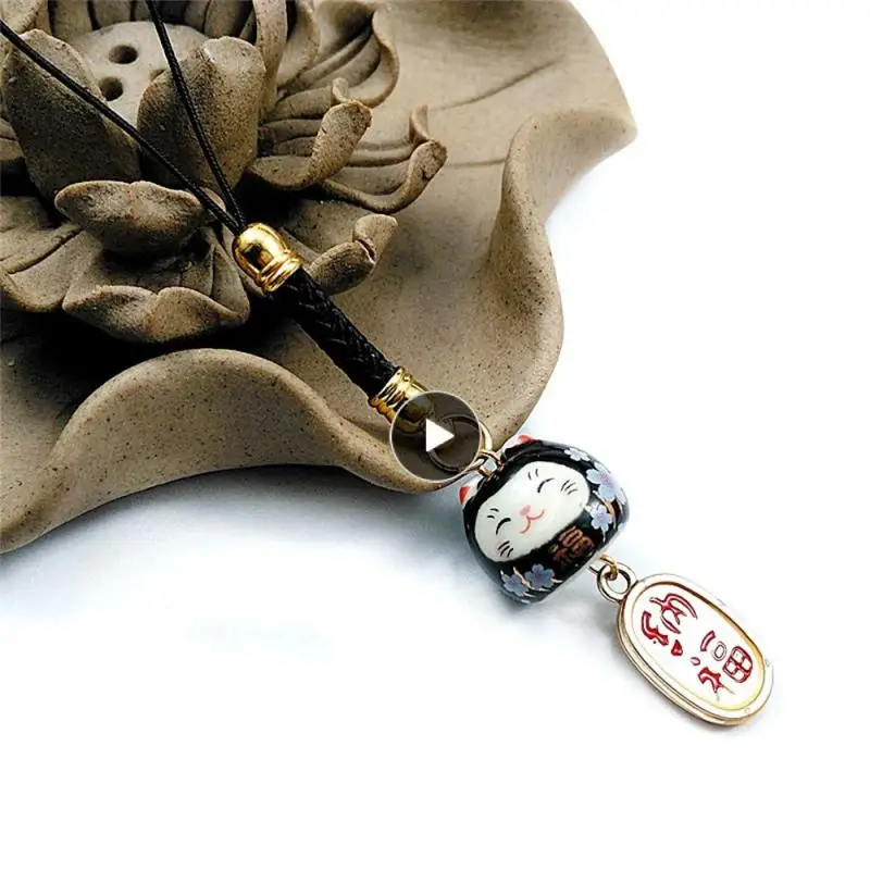 

Lanyard Pendant Exquisite Lucky Cat Fashion Durable Ceramics Beauty And Health Wear Resistance Keychain Comfortable Mobile Phone