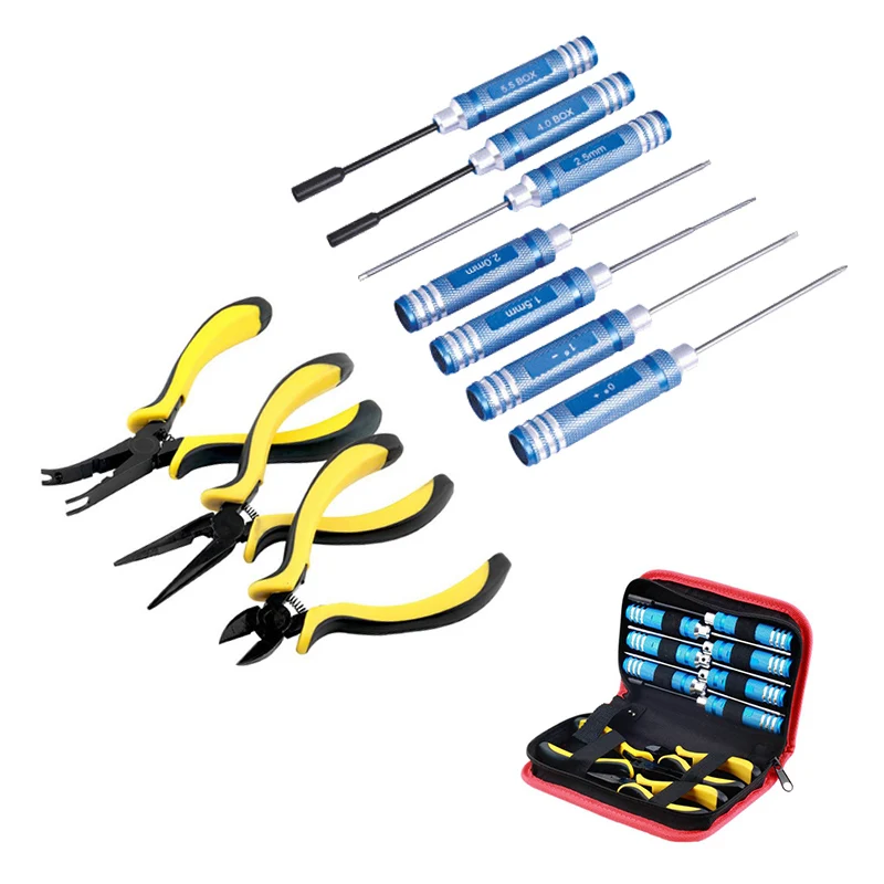 

RC Toy Model Long Nose Pliers Oblique Head Shear Hexagon Socket Screwdriver 10-piece Tool Kit Remote Control Model Car Aircraft