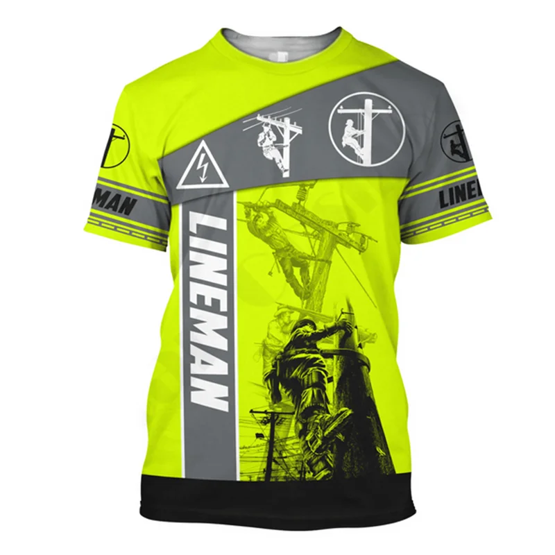 

Summer Men's Short Sleeve Construction 3D Printing Large Round Neck Sports Loose Casual T-shirt Quick Drying Material Work Suit