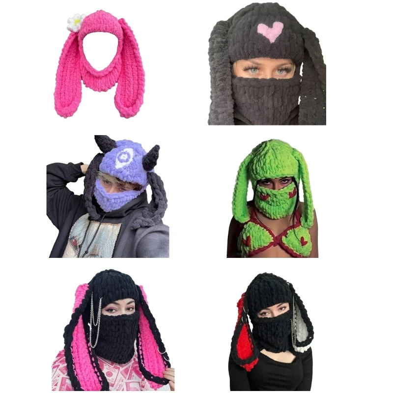 

L93F Новинка шапка с кроличьими ушками вязаная шапка-балаклава женская шапка для катания на лыжах и пешего туризма