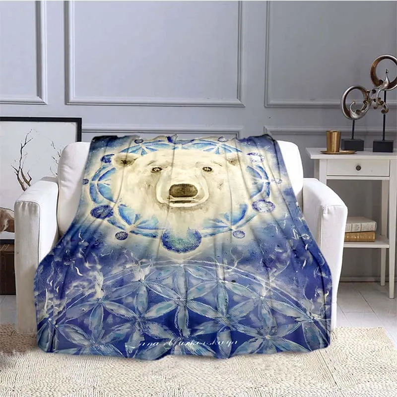 

Polar Bear Flannel Throw Blanket White Bear Pattern King Queen Size for Bed Sofa Couch Blanket Super Soft Lightweight for Kids