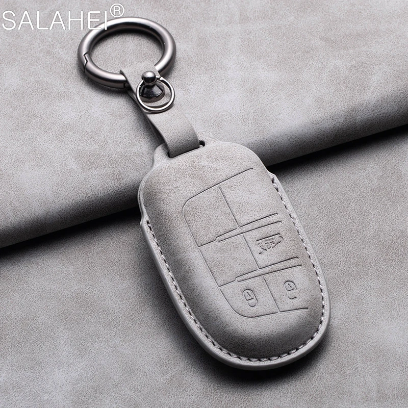 

Leather Car Key Case Cover Fob Protector Shell For Jeep Grand Cherokee Dodge Ram 1500 Journey Charger Dart Challenger Durango