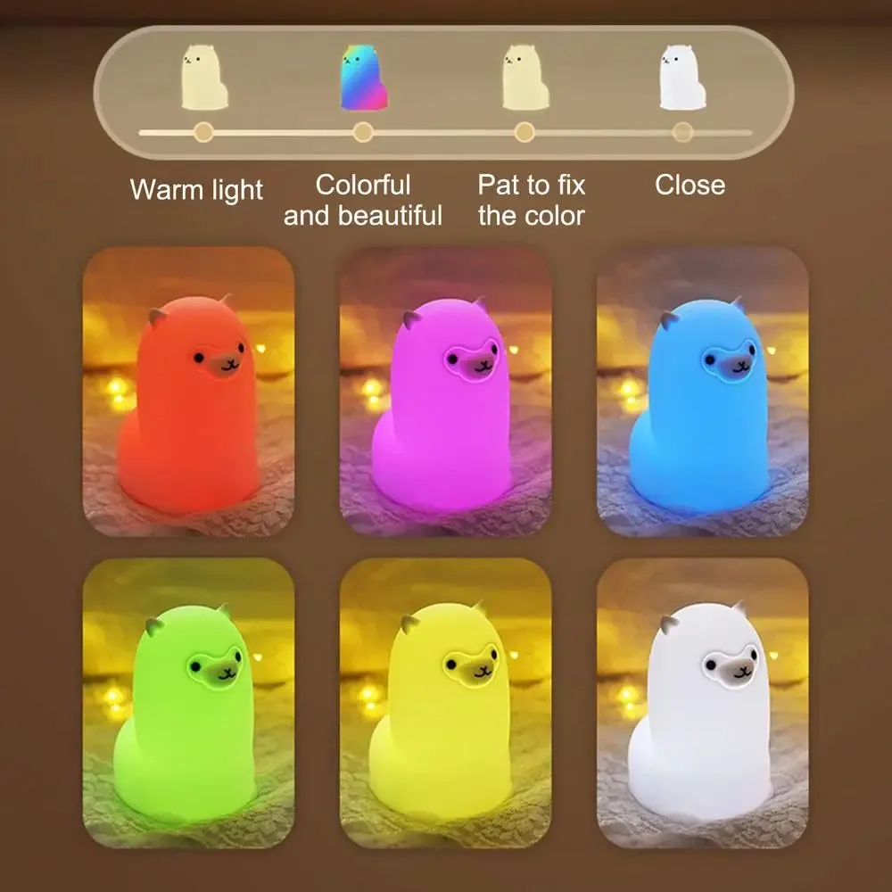 Фото Светодиодный ночник с сенсорным датчиком RGB, светодиодный ночник из альпаки, USB перезаряжаемая силиконовая лампа для детей, детские игрушки, подарок на фестиваль №2