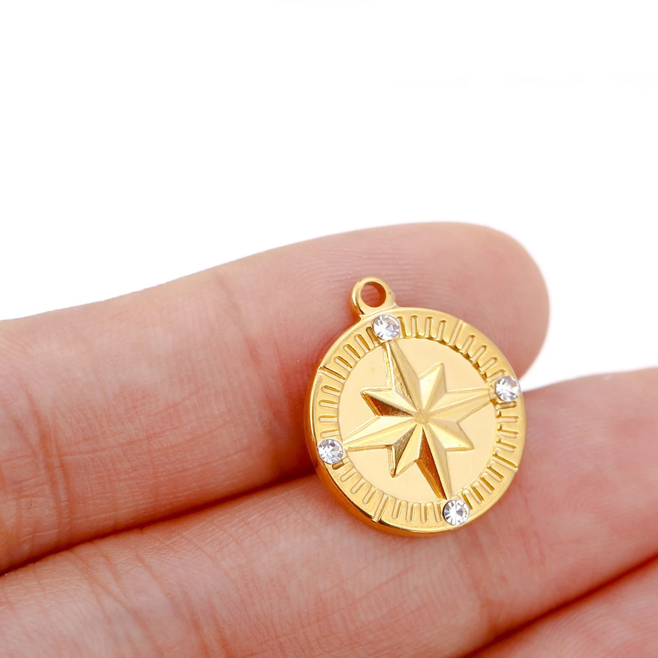 

3Pcs/Lot Vintage Stainless Steel Compass Charms With Shining Crystal Small Rhinestone Pendants Jewelry DIY Making Accessories