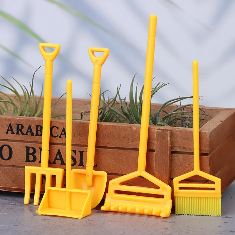 

5pcs/set 1:12 Dollhouse Miniature Shovel Broom Model Decor Accessories Toys