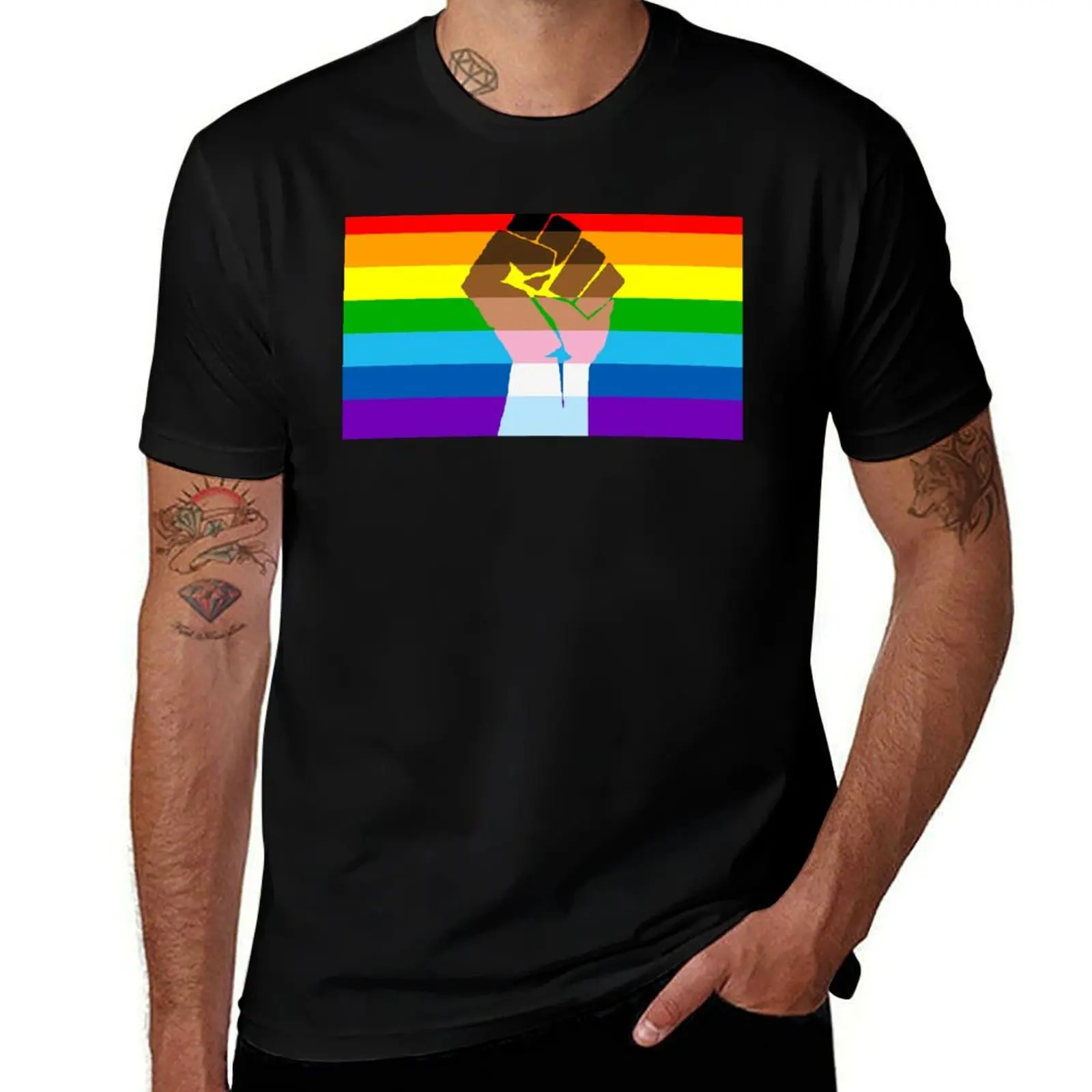 Фото Футболка Intersectional Egalitarian Rainbow Fist с круглым вырезом для больших размеров №1