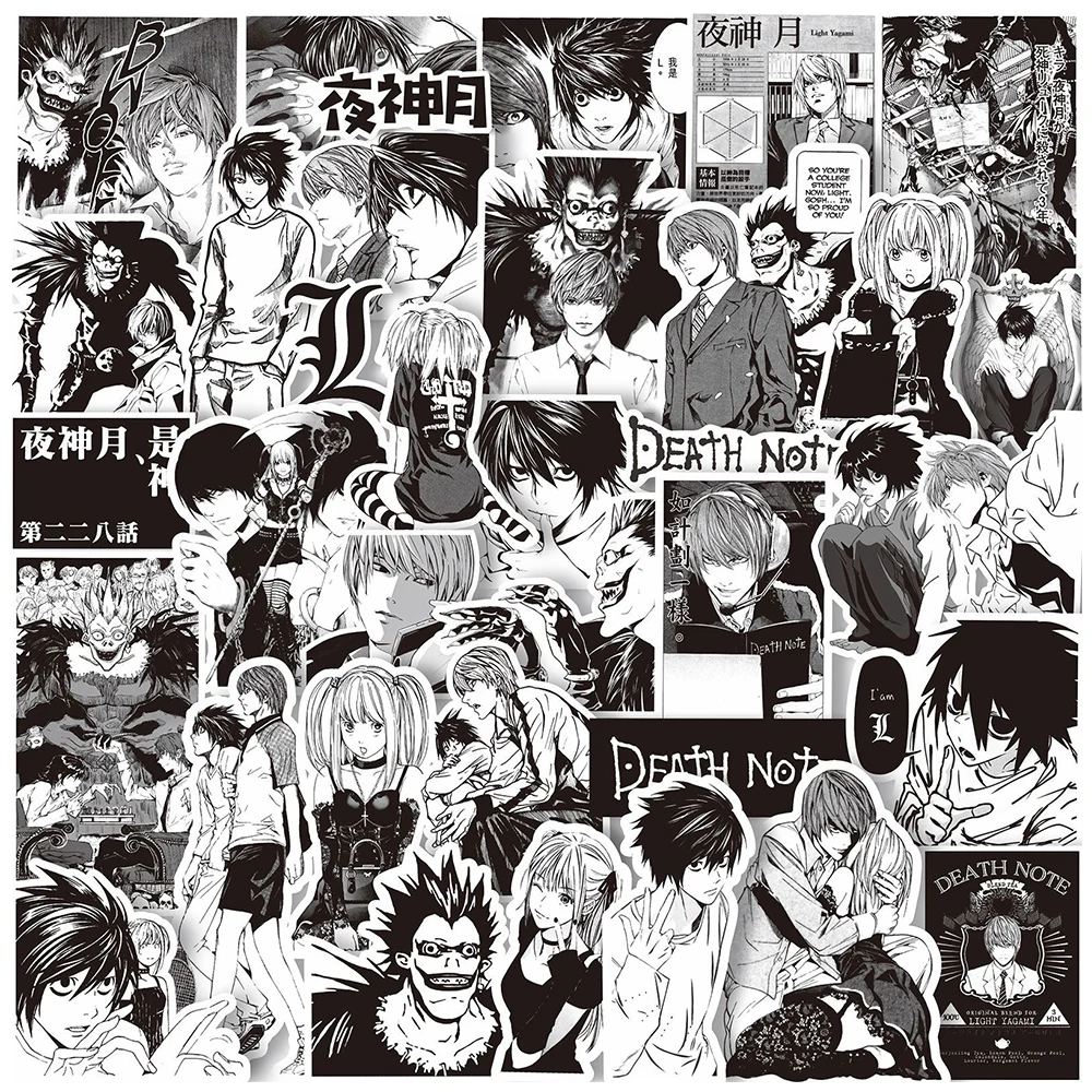 10/30/65pcs Black White Death Note Cartoon Stickers Cool Yagami Light Anime Decal Notebook Phone Motorcycle Toy Sticker for Kids