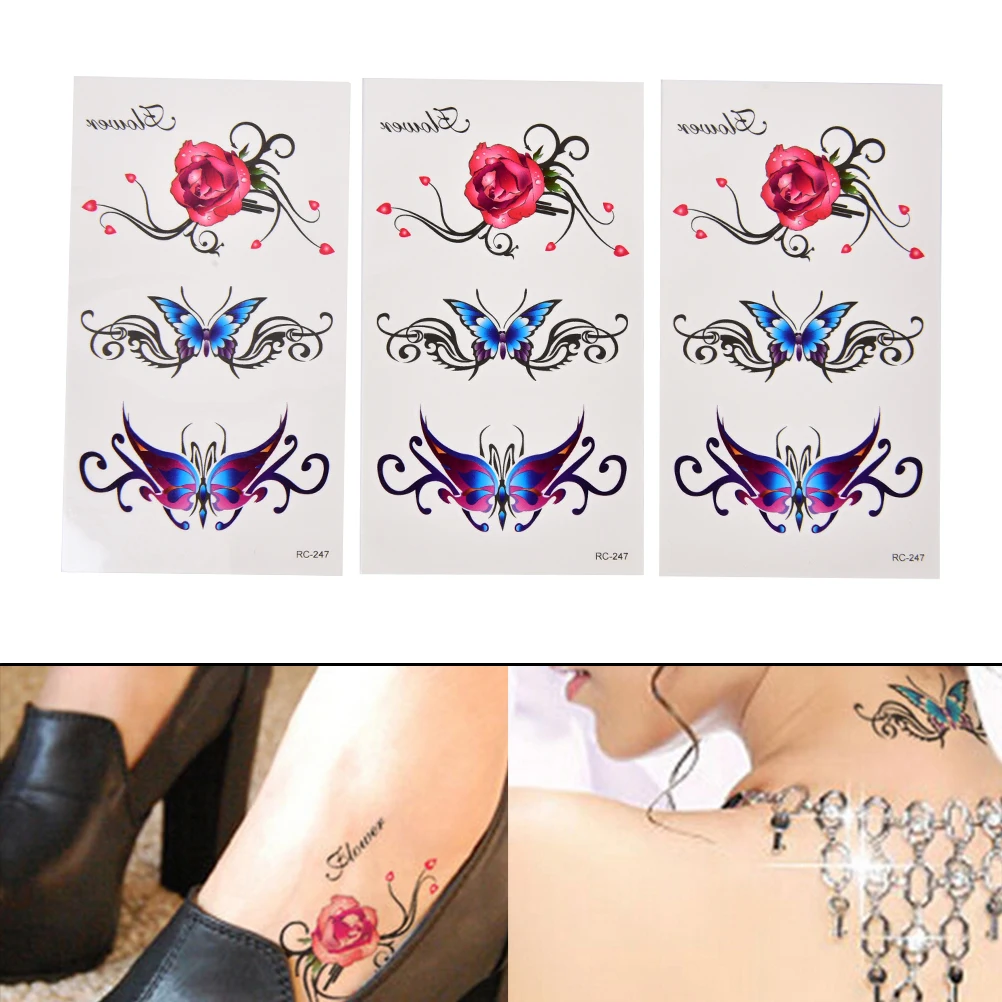 

Sexy Butterfly 3D Garland Temporary Tattoo Body Art Flash Tattoo Stickers Rose Flower Waterproof Fake Tatoo Henna Tools