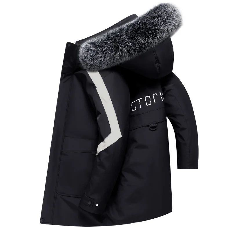 Luxury brand 2023 New Fashion Winter Hooded Fur Collar Thicken Warm White Duck Down Coat Men Overcoat Long Puffer Jacket enlarge