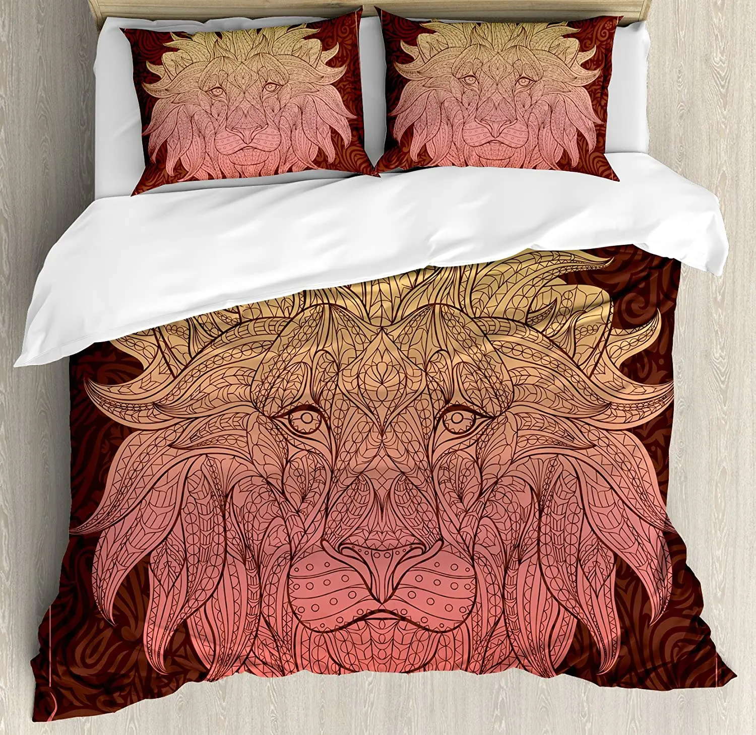 

Safari Decor Bedding Set Patterned Ornate Lion Head with Di 3pcs Duvet Cover Set Bed Set Quilt Cover Pillow Case Comforter Cover