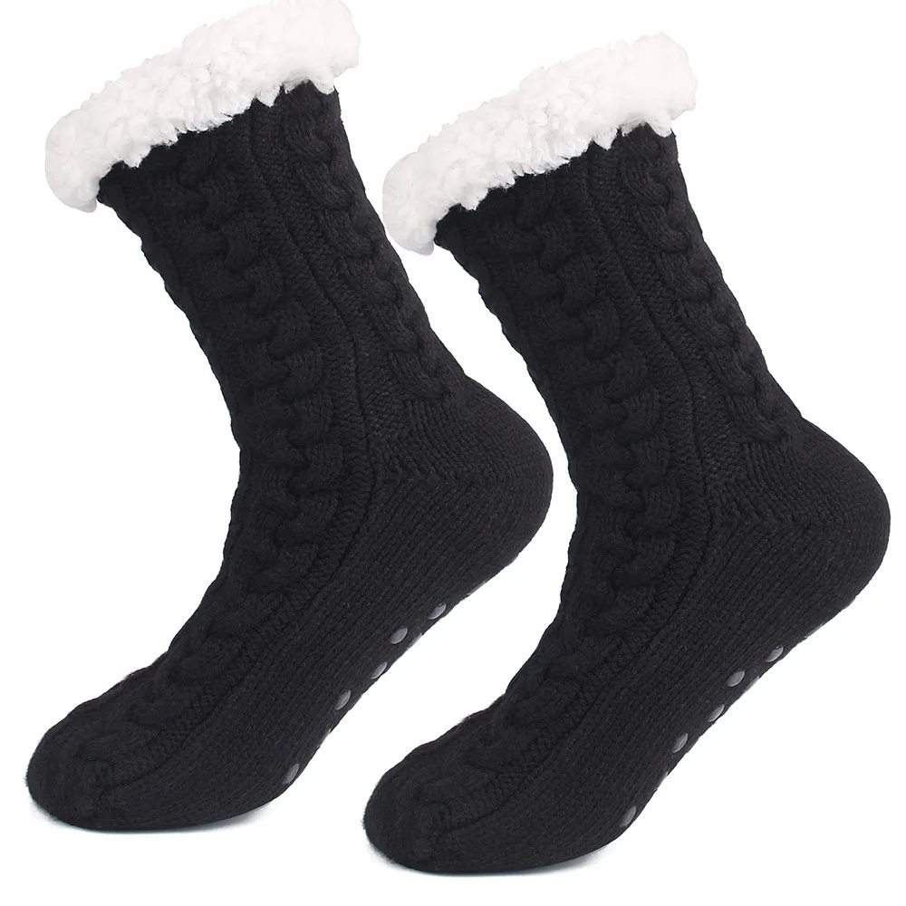 Autumn Winter Plus Velvet Warm Christmas Socks Dot Glue Non-slip Home Floor Socks Shoe Socks for Women Middle Tube 1 pairs