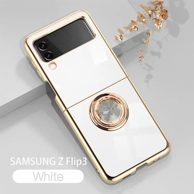 

Applicable to Samsung Galaxy Z flip3 electroplated mobile phone case zflip3 ring bracket magnetic suction car protective cover