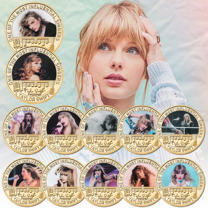 

12Pcs Ameriacan Singer Taylor Gold Foil Commemorative Coins One of The Most Influential Singers Coin Set Souvenir Gift for Fans