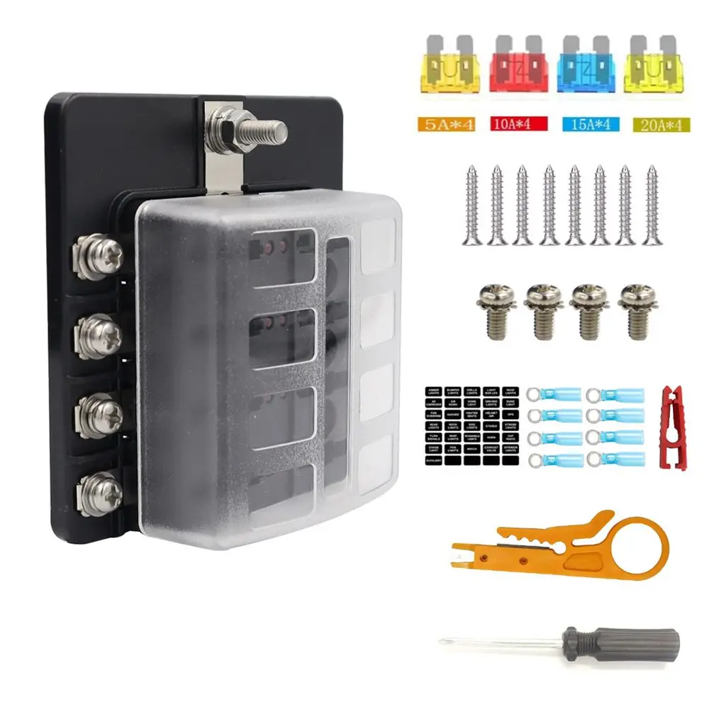 

Universal RV with LED Indicator Light Boat Marine Bus Block Fuse Box Blade Fuse Holder Plastic Cover Car Accessory