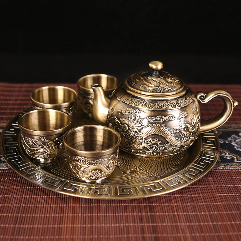 

Metal Tea Set Set Dragon and Phoenix Retro Teapot Teacup Set