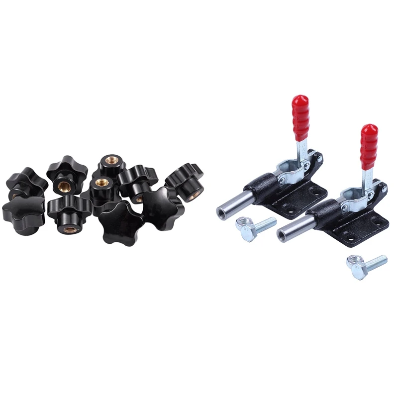 

10Pcs M8 Thread 30Mm Star Shaped Head Clamping Nuts Knob & 2Pcs 227Kg 500Lbs 32Mm Plunger Stroke Push Pull Toggle Clamp