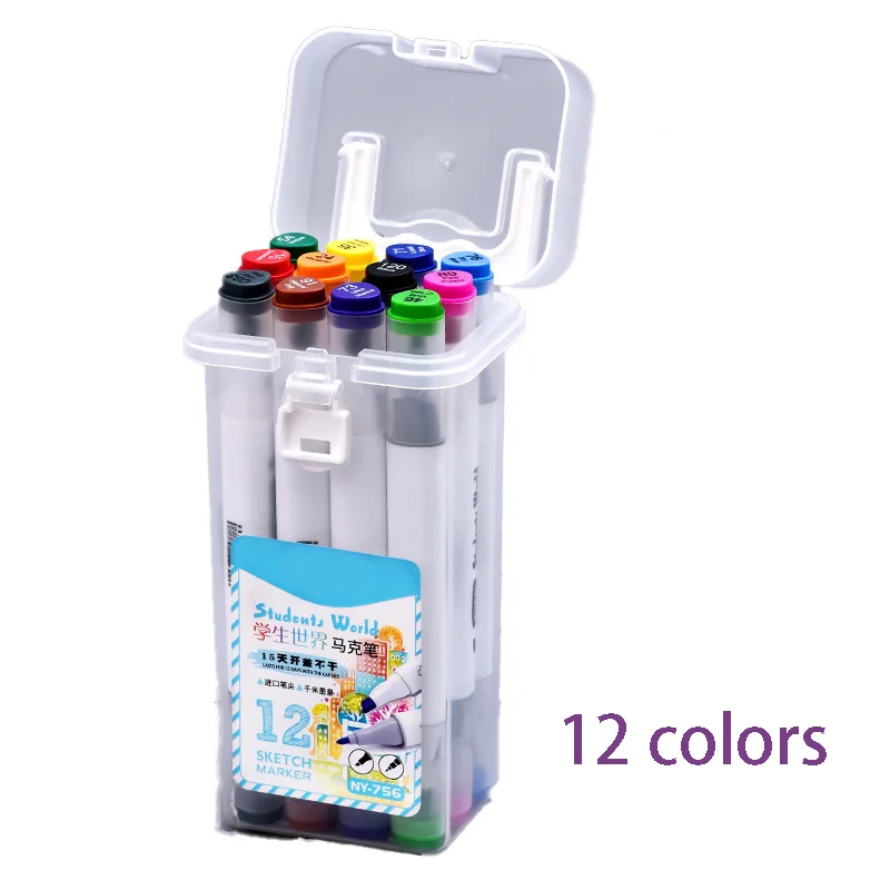 

12 to 60 color student painting two-ended color pen set multicolor pen boxed marker pens set