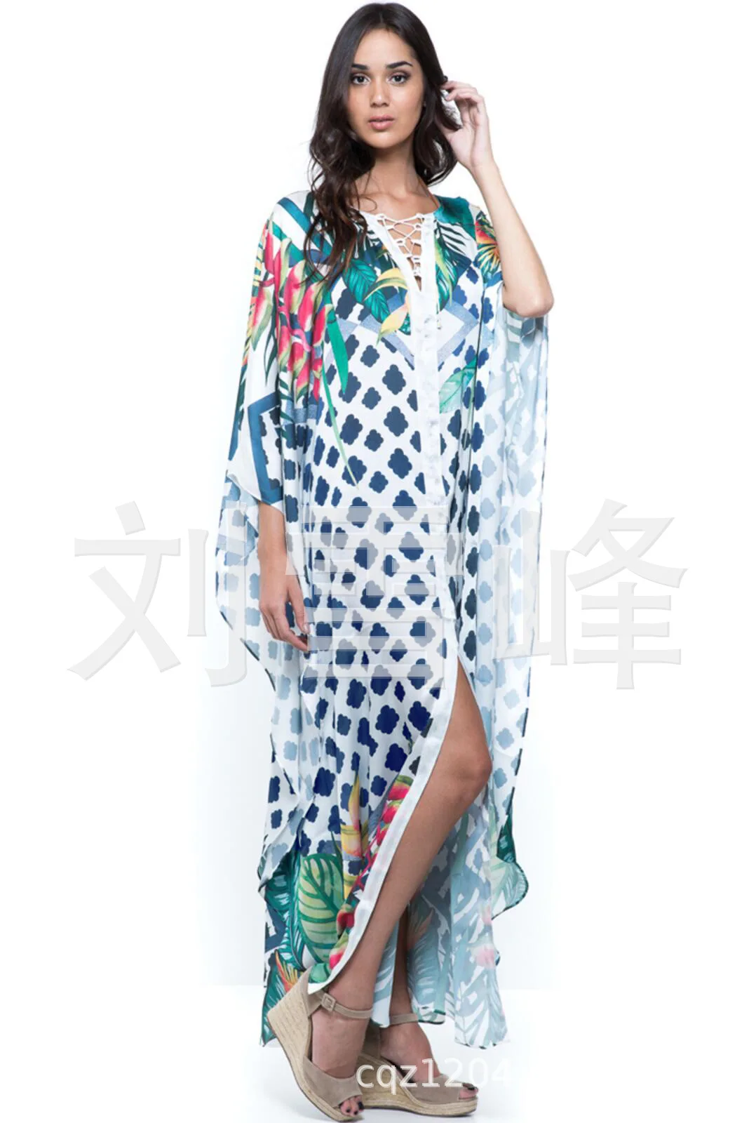 

SuperAen 2022 Beach Blouse Positioning Printing Holiday Sunscreen Shirt Plus Size Loose Dress Women