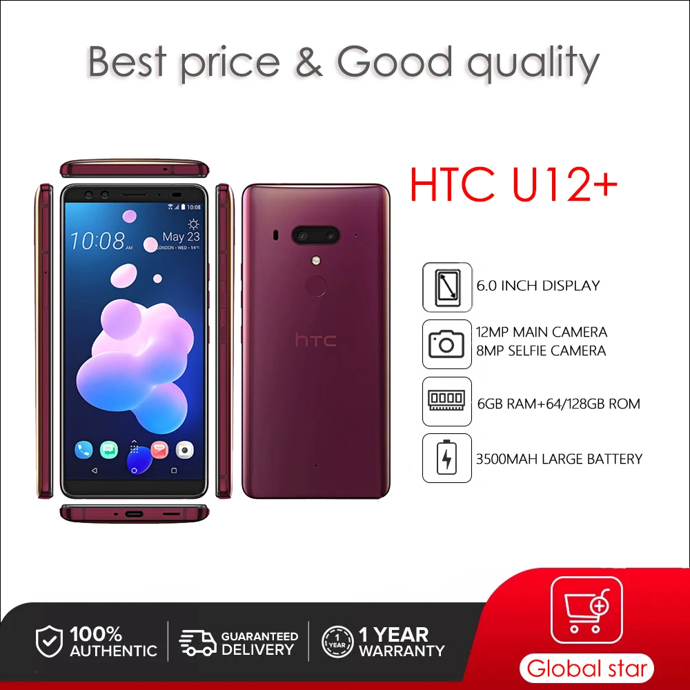 HTC U12+ Refurbished Original Unlocked HTC U12+ 6.0 inches cellphone Octa-core 12MP Camera free shipping