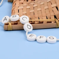 lofca 12mm 70pc food grade round flat silicone beads baby teeth pacifier chain loose chew alphabet beads personalized name diy