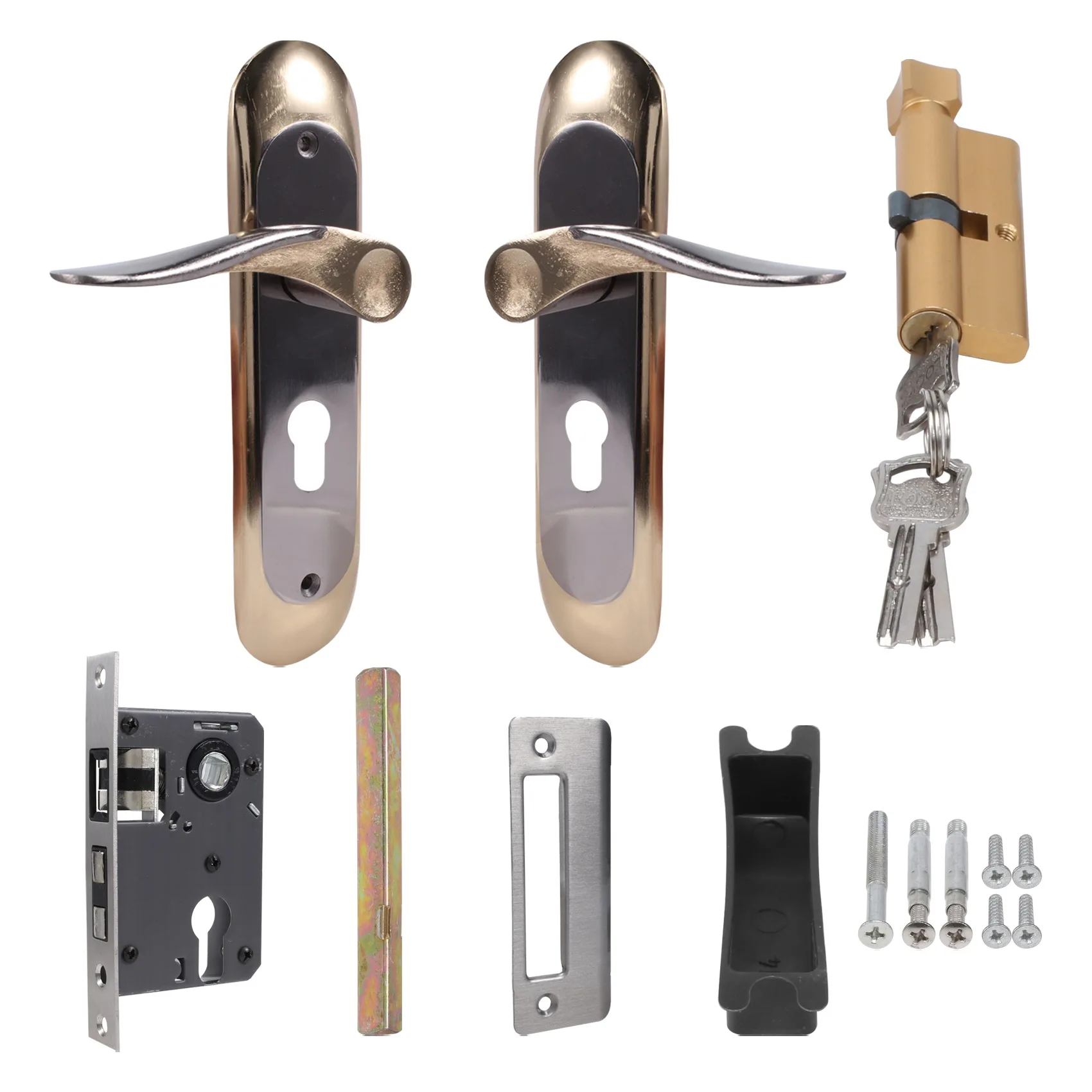 

Indoor Household Door Handle with Security Lock Key Set Aluminum Alloy