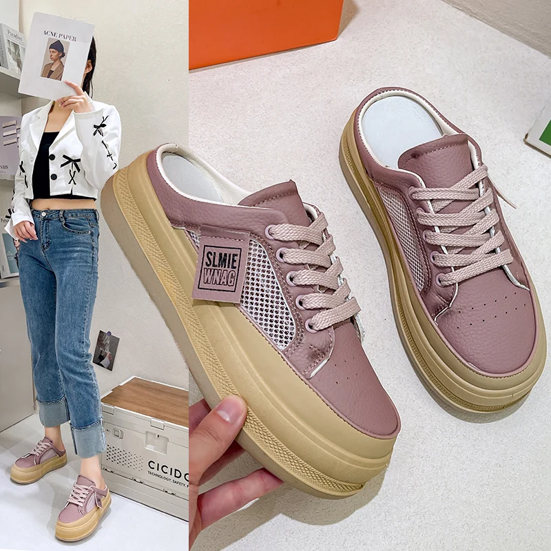 

Тапки женские на плоской платформе, искусственная кожа, резина, римская подошва